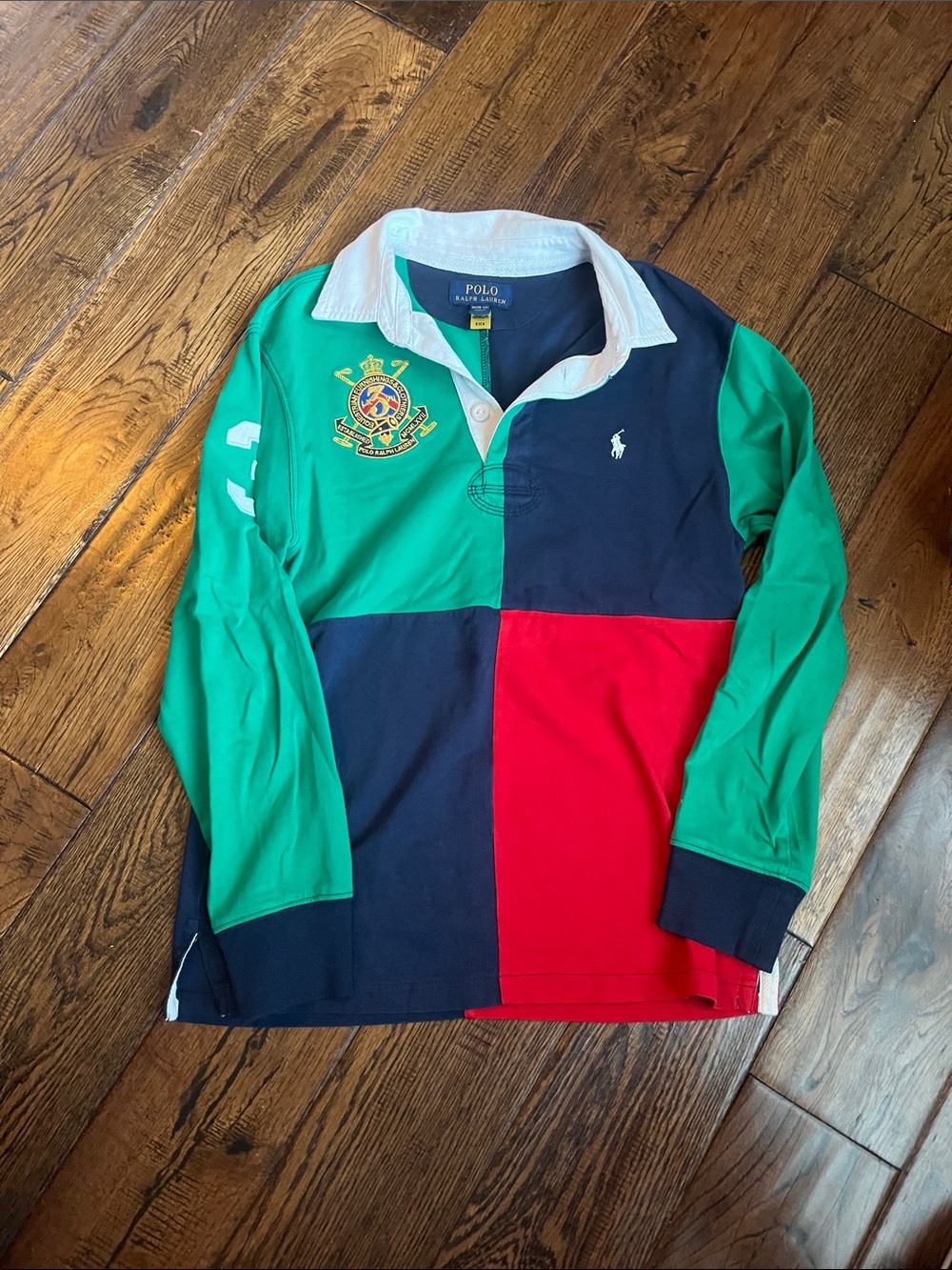 Polo by Ralph Lauren Boys Colorblock Rugby Polo - Green, Navy, Red, White